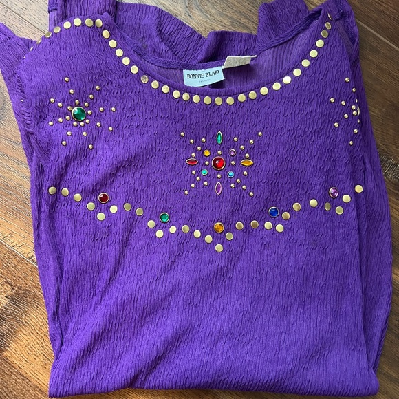VINTAGE VTG Bonnie Blair Fashions Purple Gemstone Boho Bohemian Festival DressXL - Picture 8 of 9